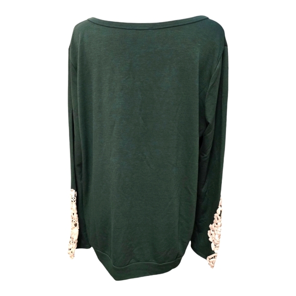 Dark Green Sweater w/Lace on Sleeve - Picture 3 of 3